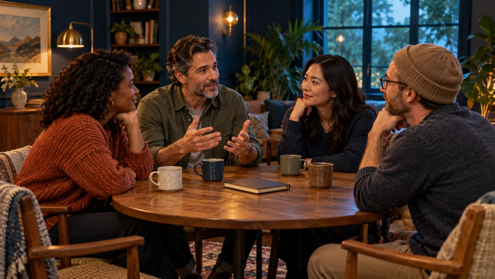 Un groupe échange des idées autour d’une table.